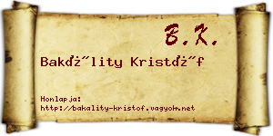Bakálity Kristóf névjegykártya